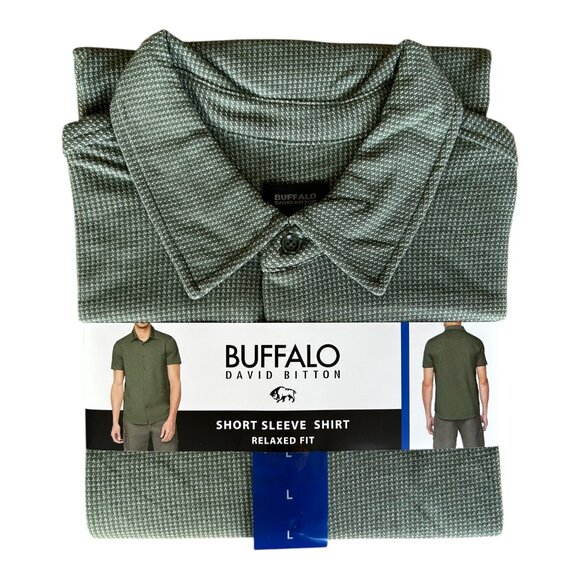 Buffalo David Bitton Men's short Sleeve Shirt Relaxed Fit Green Size L - Picture 1 of 7
